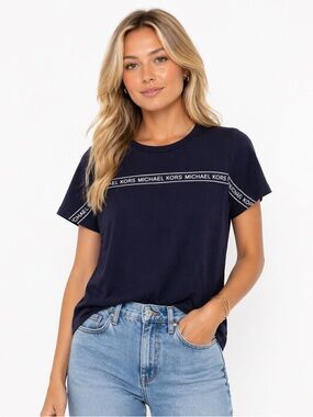 Michael Kors Navy Tee with Gold Logo Plate